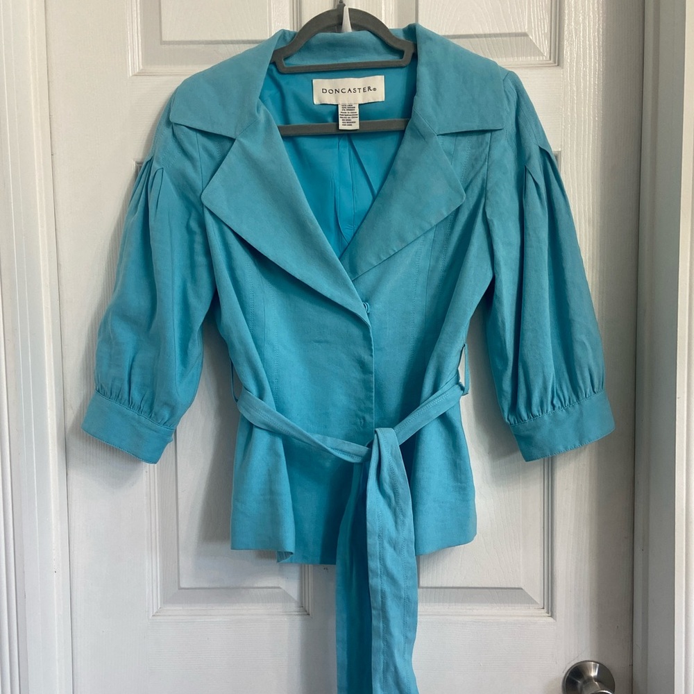 Doncaster Women's Powder Blue Linen Blend Jacket Size 8 Retro 80’s Spring